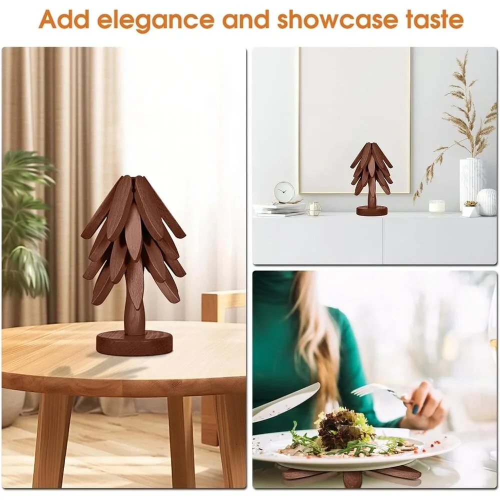 Wooden Cup Coaster Set，Tree Shape Trivet Set,Tree Coasters- 4 Wooden Trivets + 1